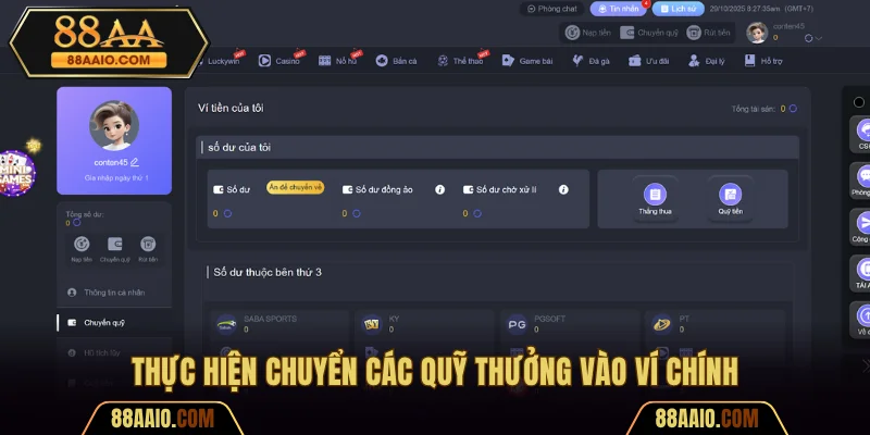 Thực hiện chuyển các quỹ thưởng vào ví chính